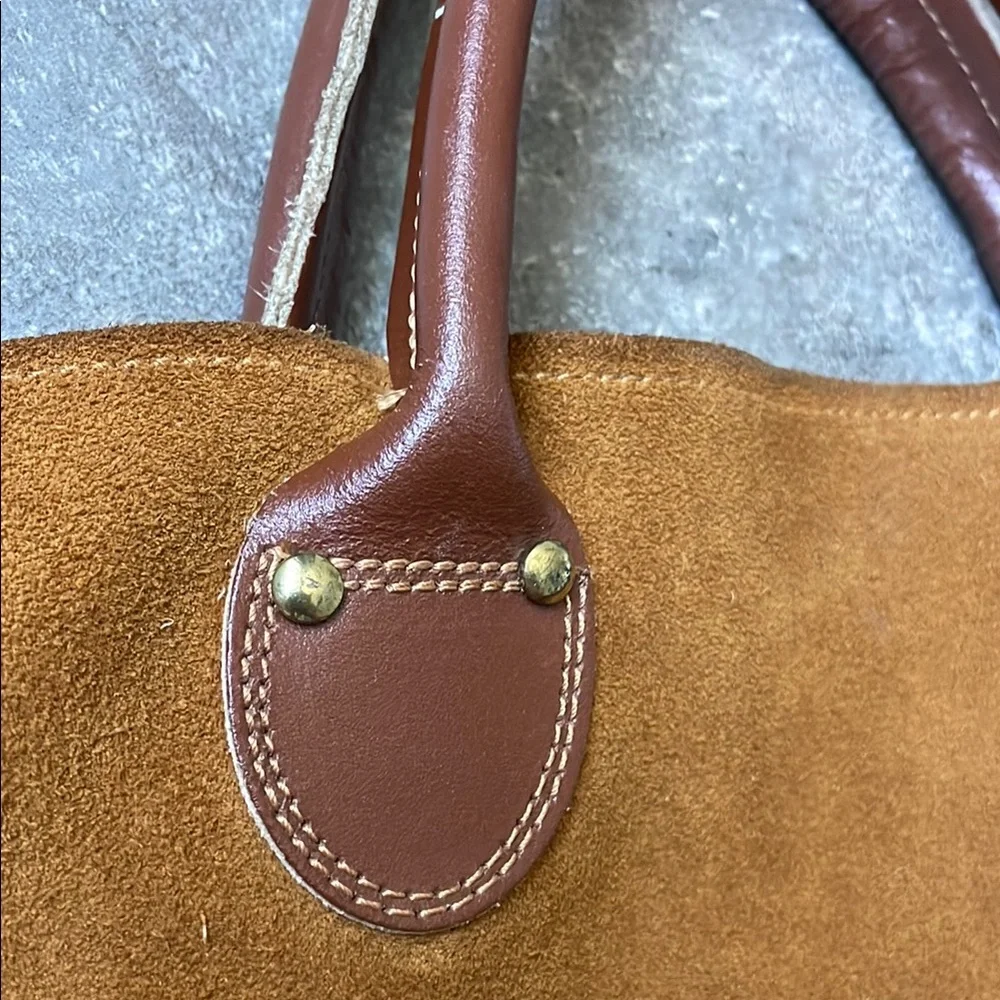 Vintage Brookstone 1970s-80s Butterscotch Brown Suede Tote Bag